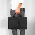 dark grey felt laptop sleeve with black zipper and hands MacBook case mac neo cover