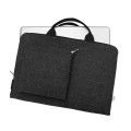 dark grey felt laptop sleeve with black zipper and hands MacBook case 14 inch cover