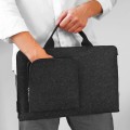 dark grey felt laptop sleeve with black zipper and hands MacBook case mac air 15 cover