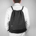 backpack dark grey with black bottom drawstring bag