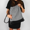light grey backapck black bottom drawstring bag