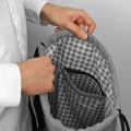 light grey backapck black bottom drawstring bag