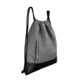 light grey backapck black bottom drawstring bag