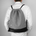 light grey backapck black bottom drawstring bag