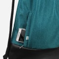 turquise backapck with black bottom drawstring bag