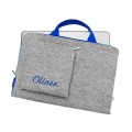 personalized macbook case with hands and name in blue felt laptop sleeve