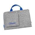 personalized macbook case with hands and name in blue felt laptop sleeve