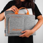 MACBOOK FELT SLEEVE WITH HANDS AND EMBROIDED NAME ORANGE