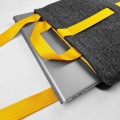 shoulder bag dark grey felt with yellow car belt straps 15 inch laptop male bag