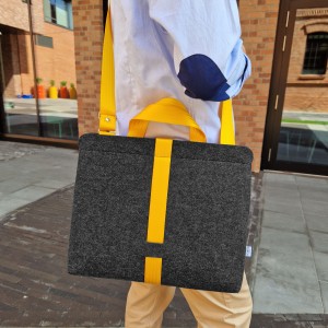 SHOULDER BAG DARK GREY FELT WITH YELLOW CAR BELT