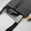 dark grey felt laptop 15 inch shoulder bag with black car belt straps