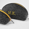 personalized dark grey felt pencil case dumpling pouch bag with colour zipper