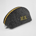 personalized dark grey felt pencil case dumpling pouch bag with colour zipper