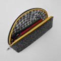 personalized dark grey felt pencil case dumpling pouch bag with colour zipper
