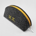 personalized dark grey felt pencil case dumpling pouch bag with colour zipper