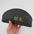 personalized dark grey felt pencil case dumpling pouch bag with colour zipper