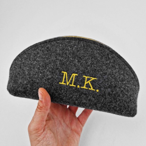personalized dark grey felt pencil case dumpling pouch bag with colour zipper