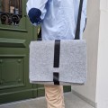 male laptop bag light grey felt shoulder bag with black car belt strap
