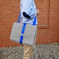light grey felt shoulder male bag with blue car belt strap 15 inch laptop bag