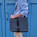 dark grey felt male shoulder bag with black car belt strap 15 inch laptop bag