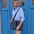 dark grey felt male shoulder bag with black car belt strap 15 inch laptop bag