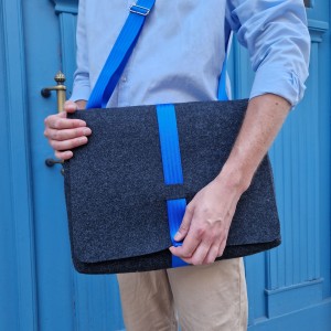 DARK GREY MALE FELT BAG BLUE CAR BELT STRAP