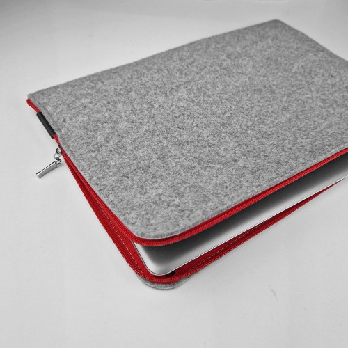 macbook felt sleeve red zipper laptop case ligh grey felt cover