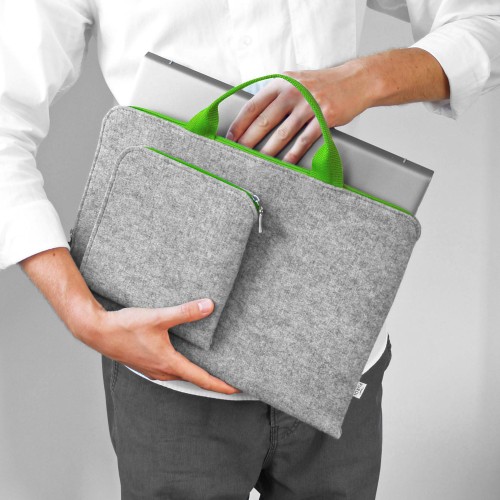 laptop sleeve with green zipper and hands felt MacBook cover with front pocket