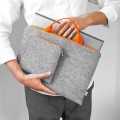 felt laptop sleeve with orange zipper and hands MacBook case mac neo cover