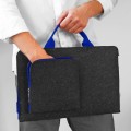 dark grey felt laptop sleeve with pocket and blue hands MacBook case hand made 15 inch cover