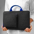dark grey felt laptop sleeve with pocket and blue hands MacBook case hand made mac neo cover