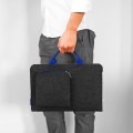 dark grey felt laptop sleeve with pocket and blue hands MacBook case hand made 16 inch cover