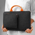 dark grey felt laptop sleeve with orange hands and zipper MacBook case hand made 15 inch cover