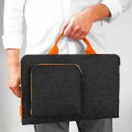 dark grey felt laptop sleeve with orange hands and zipper MacBook case hand made mac neo cover