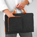 dark grey felt laptop sleeve with orange hands and zipper MacBook case hand made cover