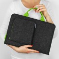 dark grey felt sleeve with green hands and zippers MacBook hand made cover 14 inch