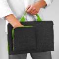 dark grey felt sleeve with green hands and zippers MacBook hand made cover 16 inch