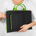 dark grey felt sleeve with green hands and zippers MacBook hand made cover mac neo