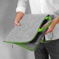 felt laptop cover MacBook case with green handle and zipper hand made sleeve 15 inch