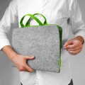 felt laptop cover MacBook case with green handle and zipper hand made sleeve 14 inch