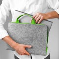 felt laptop cover MacBook case with green handle and zipper hand made sleeve mac neo