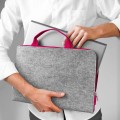 felt laptop cover with pink handle and zipper MacBook sleeve hand made case 14 inch