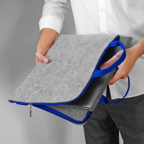 felt laptop cover hand made MacBook sleeve with blue zipper and handle