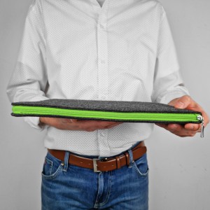 DARK GREY FELT LAPTOP CASE GREEN ZIPPER