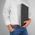 dark grey felt macbook case laptop cover white zipper hand made sleeve 15 inch