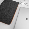 dark grey felt laptop sleeve macbook cover with orange zipper mac case hand made
