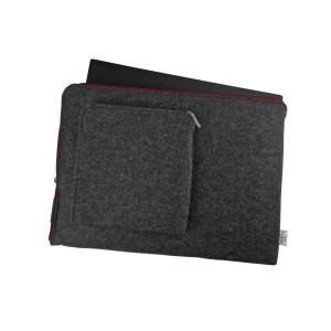 DARK GREY MAC CASE WITH POCKET MAROON