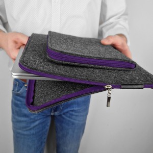 DARK GREY MAC CASE WITH POCKET VIOLET