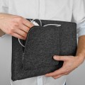 dark grey felt macbook case laptop sleeve with pocket black zippers 14 inch
