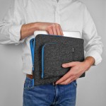 DARK GREY FELT MAC CASE WITH POCKET LIGH BLUE